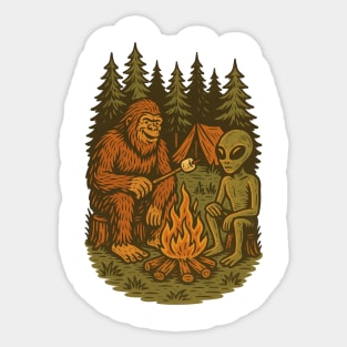 Bigfoot and Alien Campfire Sticker